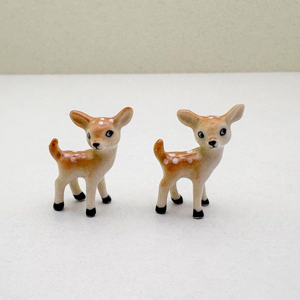Tiny Ceramic Fawn Figurines: Hand-Painted Baby Deer Ornaments, Set of 2