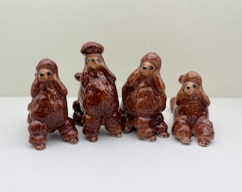 Handmade Brown  Poodle Ceramic Figurine: Glossy Home Decor Accent