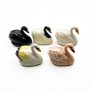 Swan Birds Ceramic Figurine, Miniature Dollhouse Docoration, Farm Theme Decor, Good for Bird Animal Collectors