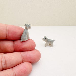 Adorable Tiny Ceramic Schnauzers Miniature Figurines – Puppy Statues in Sitting & Standing Poses, Ideal for Dog Lovers and Home Decor