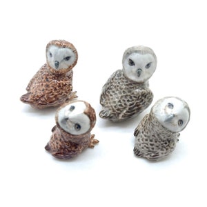 Set of 2 Owl Bird Ceramic Figurine Animal Miniature Brown Gray Statue, Home Decor Enthusiasts, Nature and Wildlife Advocates