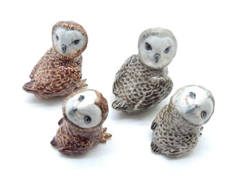 Ceramic Owl Figurines - Set of 2 Miniature Bird Statues