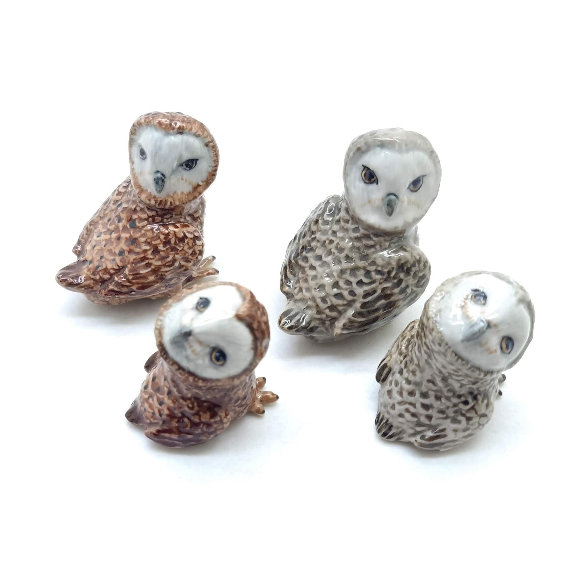 Ceramic Owl Figurines - Set of 2 Miniature Bird Statues