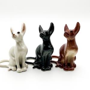 Vintage Trio of Sphynx Cat Ceramic Figurines, Egyptian-Inspired Decor