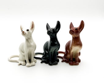 Vintage Trio von Sphynx Cat Keramikfiguren, ägyptisch inspiriertes Dekor