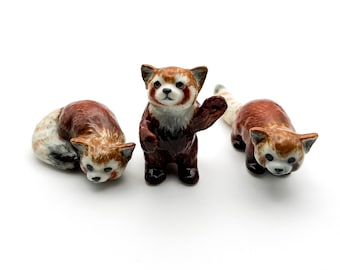 Figurine en céramique de panda roux peinte à la main : collection d'animaux sauvages