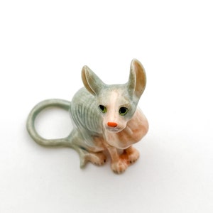 Handcrafted Sphynx Cat Ceramic Figurine, muted greys and soft peach, Minimalist Home Decor, Gift for Sphynx Cat Lovers, Egyptian inspired