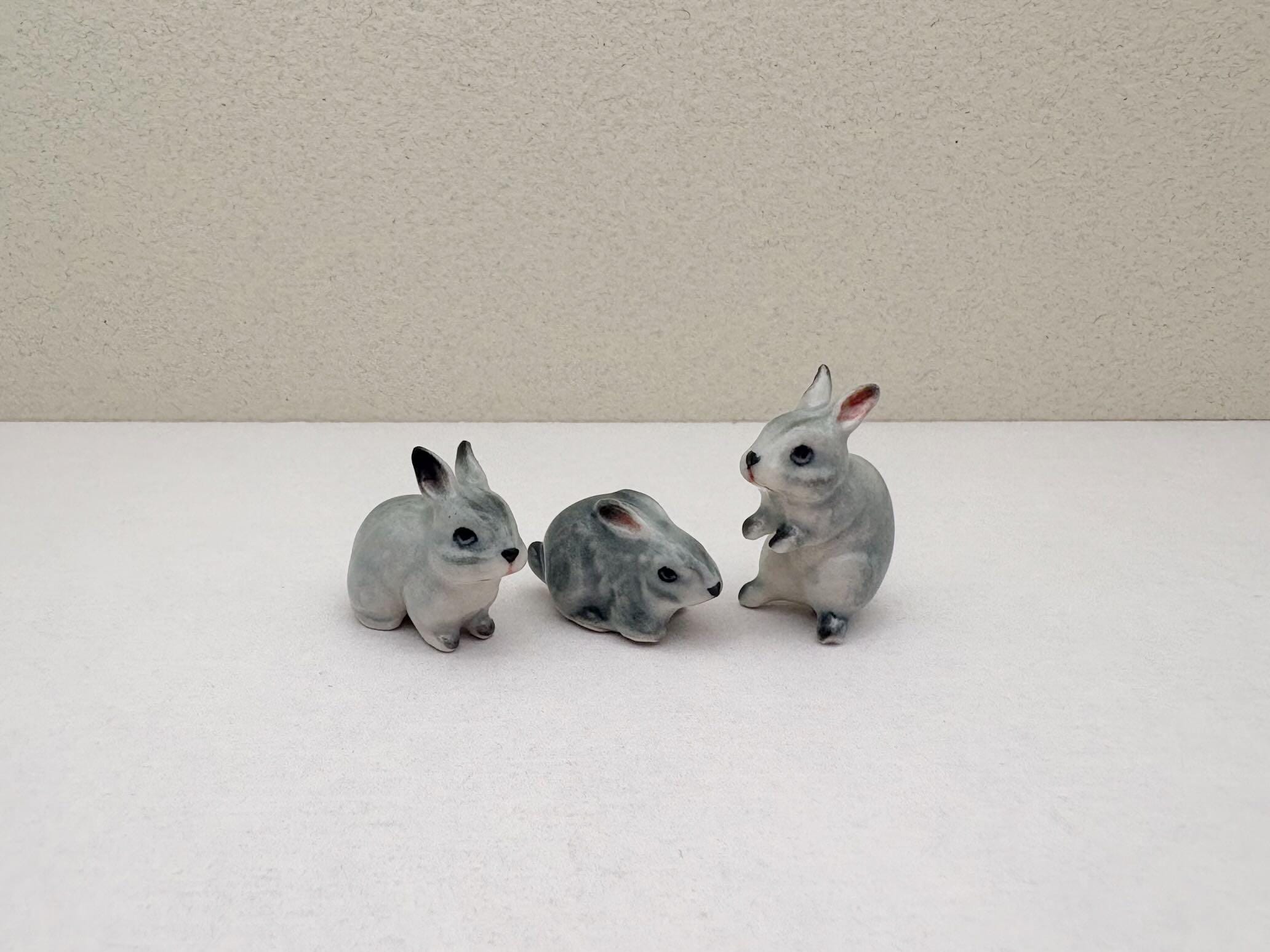 Tiny Ceramic Rabbit Figurines: Hand-painted Dollhouse Miniatures, Set ...