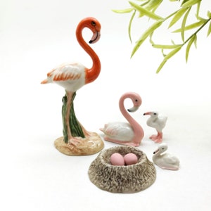 Flamingo Bird Family Ceramic Figurine Animal Miniature Statue