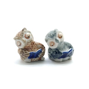 Owl Bird Ceramic Figurine Miniature Reading Book, Gift for Owl and Bird Lovers, Home Decor Enthusiasts, Nature and Wildlife Advocates