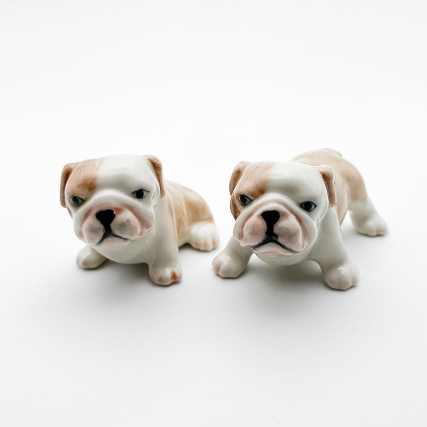 Charming Bulldog Buddies: Petite Ceramic Collectibles for Home Decor, Perfect for Collectors and Enthusiasts, Figurine Set for Dog Lovers