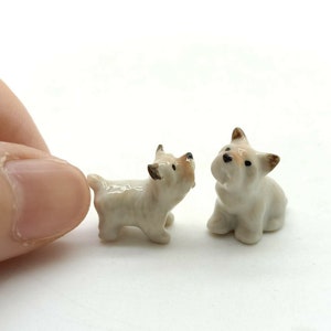 Adorable Mini Westie Ceramic Dog Figurines Set - Handcrafted West Highland Terrier Miniatures - Perfect for Dog Lovers & Collectors