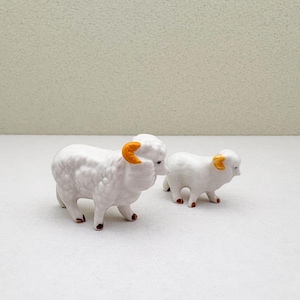 Handcrafted Ceramic Sheep Figurines: Farmhouse Decor with Gold Accents