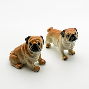 Charming Brown Pug Pair - Handcrafted Ceramic Figurines, Gift for Dog Lovers, Home Decoration