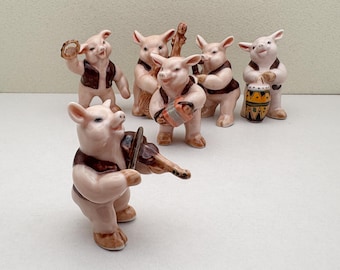Pink Pig Ceramic Figurine Animal Miniature Musical