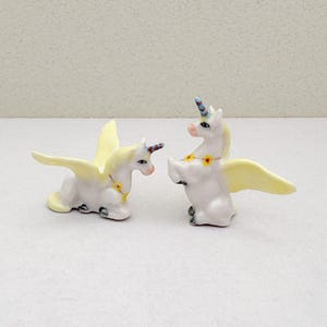 Hand-Painted Ceramic Unicorn Figurine Set: Pastel Winged Collectibles
