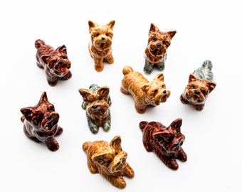 Set of 3 Yorkshire Terrier Dogs Ceramic Figurines Animal Miniature Statue, Gift for Dog Lovers, Yorkie Owners