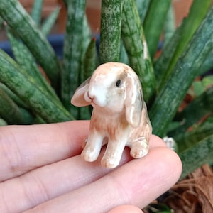 Mini Lop Brown Bunny Rabbit Ceramic Miniature Figurine, Gift for Rabbit lovers, Dollhouse Decor