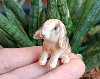 Mini Lop Brown Bunny Rabbit Ceramic Miniature Figurine, Gift for Rabbit lovers, Dollhouse Decor
