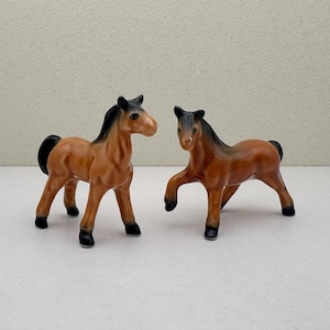 Ceramic Horse Figurines: Miniature Brown Horses, Equestrian Home Decor