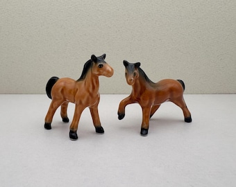 Ceramic Horse Figurines: Miniature Brown Horses, Equestrian Home Decor