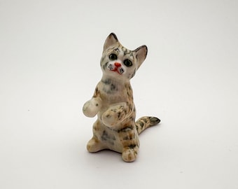 Playful Tabby Cat Ceramic Figurine – Miniature Collectible