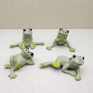 Hand-Painted Ceramic Frog Figurines: Whimsical Home Decor, Set of 4