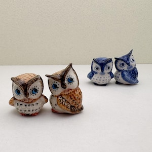 Hand-Painted Ceramic Owl Figurines – Miniature Collectible Decor – Blue & Brown Owls for Shelf, Desk, or Nature-Inspired Home Accents
