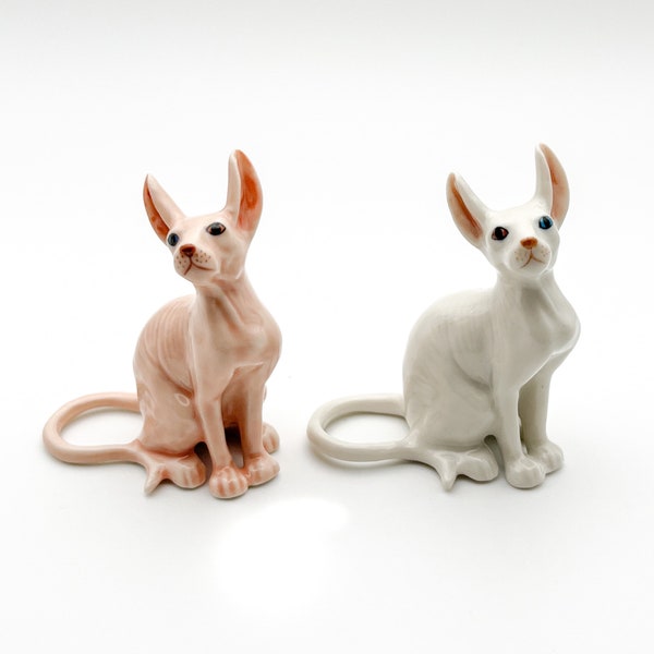 Pink Sphynx Cat and White Sphynx Cat Ceramic Figurines Statues Home Decoration