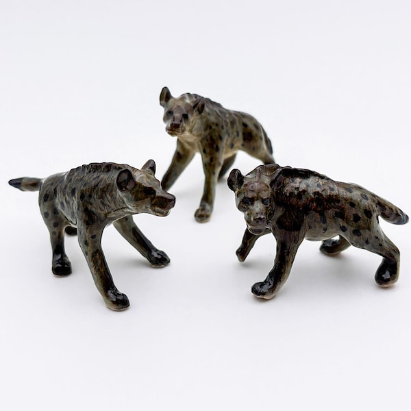 Handmade Ceramic Hyena Figurine Set: African Safari Decor