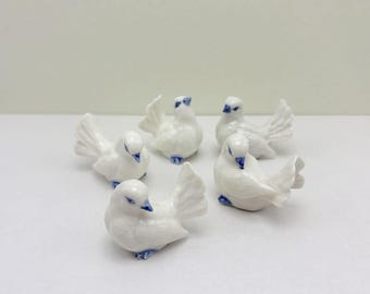 Hand-Painted Ceramic Dove Figurines, Miniature Bird Collectibles, Set of 5