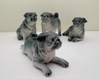 Hand-Painted Sleek Black Ceramic Pug Figurine – 4 Charming Pose Options