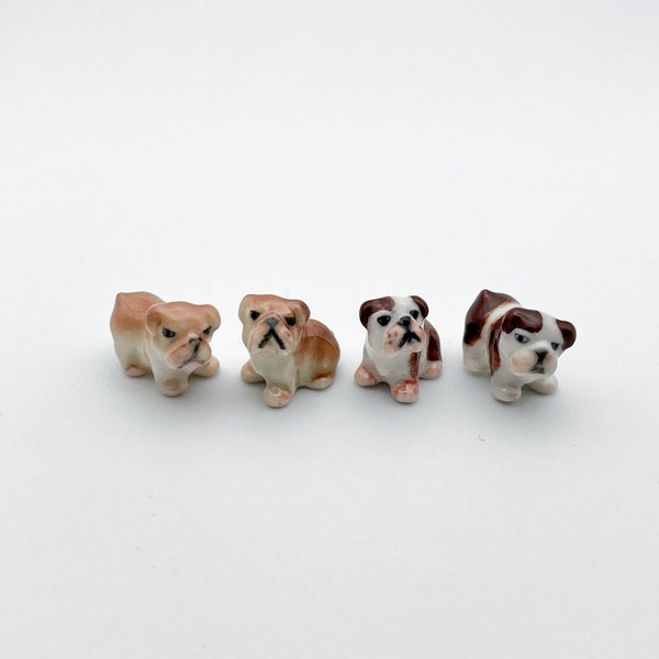 Charming Duo - Petite Bulldog Ceramic Figurine Set in Dual Tones - Choose Your Pup Pair, Good for Dollhouse Miniature Decoration