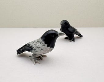 Ceramic Raven and Crow Miniature Figurines: Mystic Home Decor