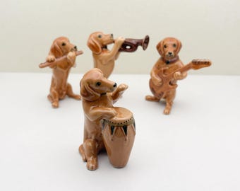 Dachshund Musician Figurines: Hand-Painted Ceramic Dog Band