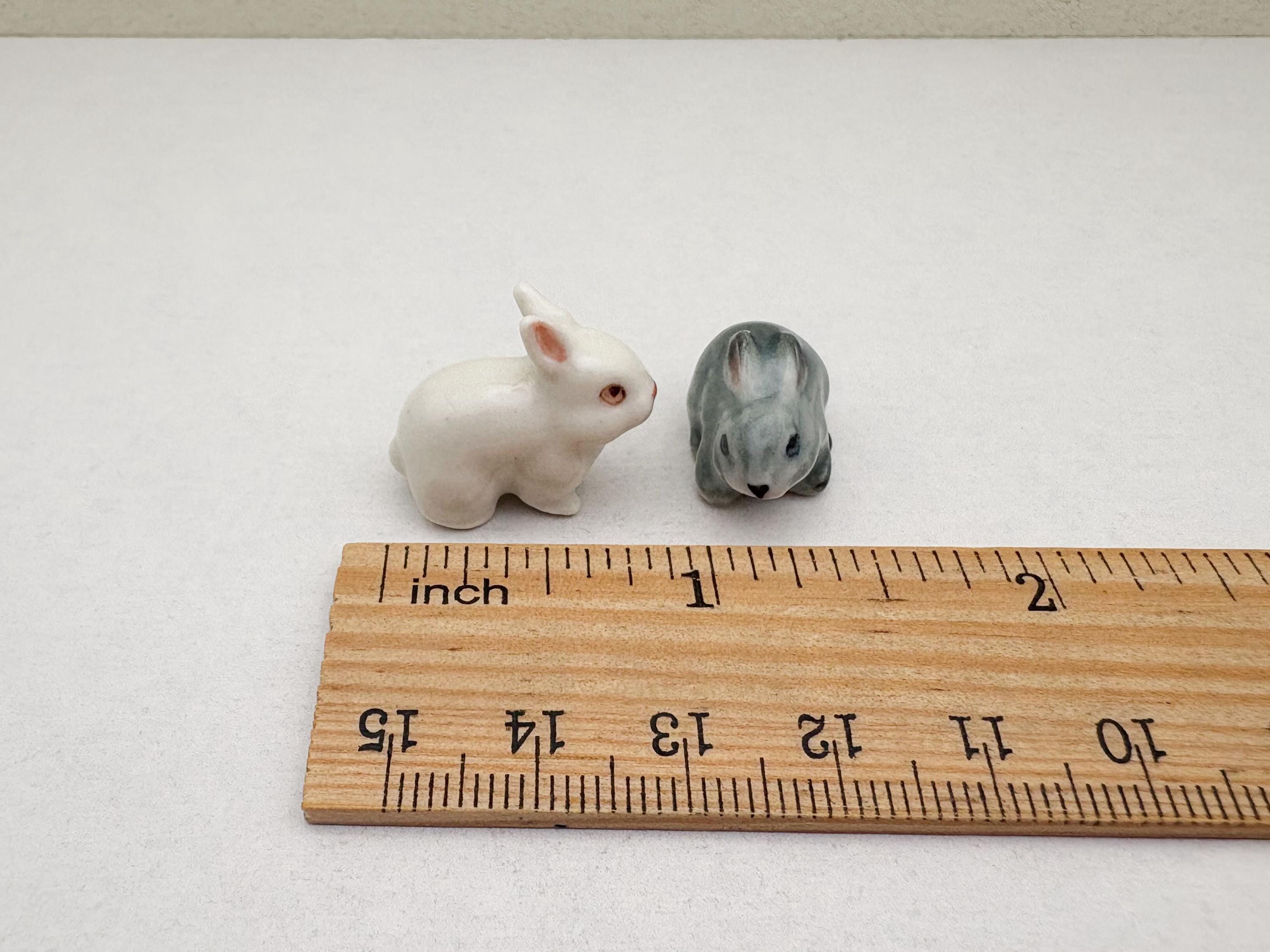 Tiny Ceramic Rabbit Figurines: Hand-painted Dollhouse Miniatures, Set ...