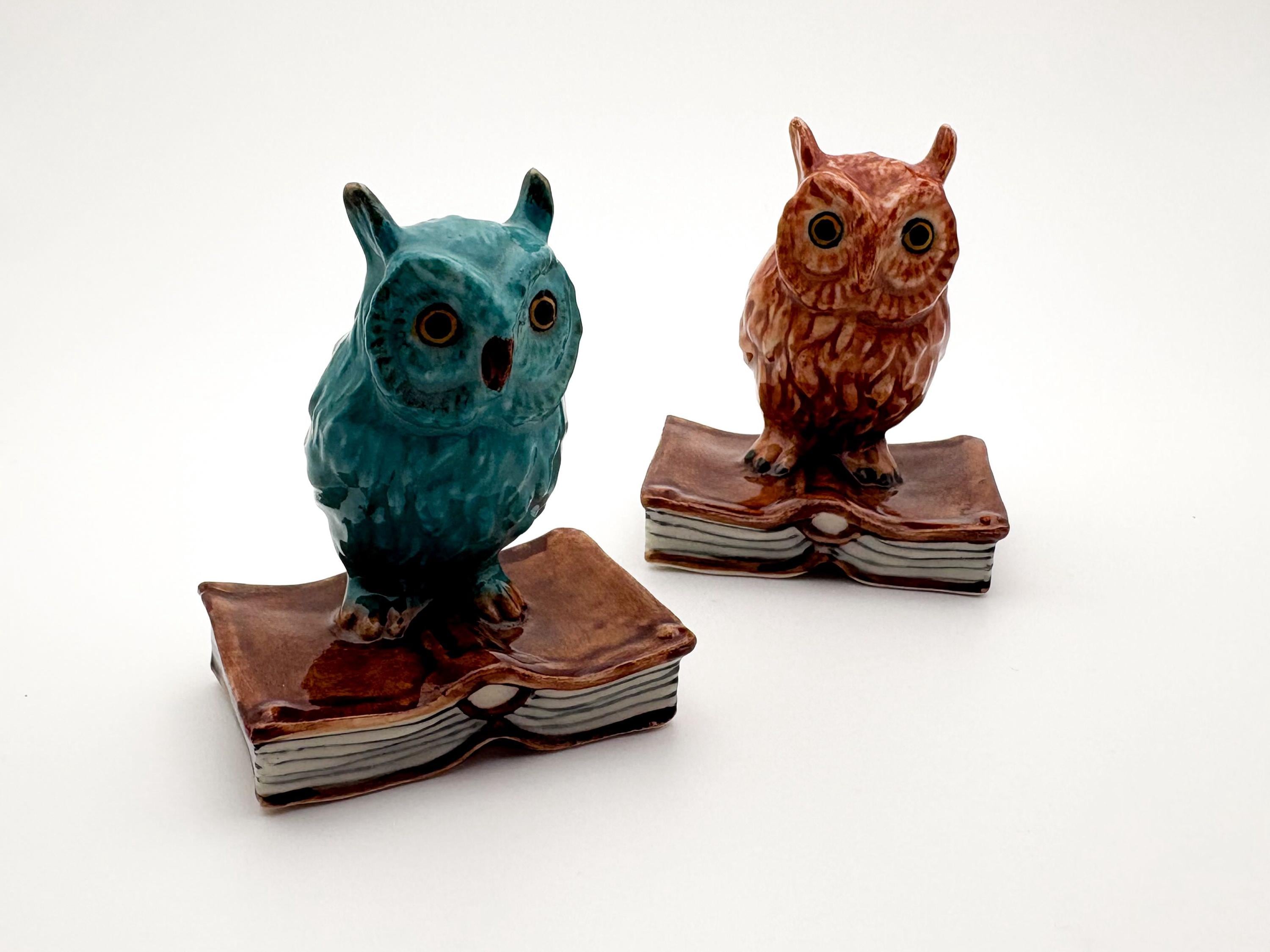Wise Owl Ceramic Figurine on Book – Miniature Collectible Decor (2 Colors)