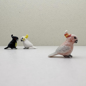 Tiny Cockatoo Birds Ceramic Figurine Miniature Statue, Gift for Bird Lovers, Bird Colllection.