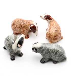 Ceramic Badger Figurines (Set of 2): Hand-Painted Miniature Animal Collectibles