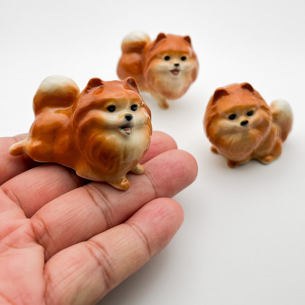 Orange Brown Pom Pomeranian Dog Ceramic Figurines Animal Statues, Home Decoration, Gift for Pom Dog Lovers, for Cake Topper Wedding