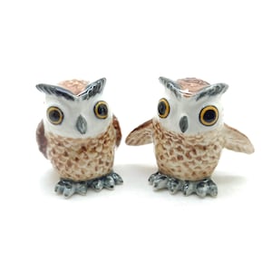 Set of 2 Owl Bird Ceramic Figurine Animal Miniature Mama With Baby Statue, Gift for Owl and Bird Lovers, Home Decor Enthusiasts