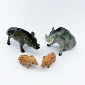 Safari Adventures: Collectible Wild Animal Figurines Including Miniature Statues of a Wild Boar Pig Family