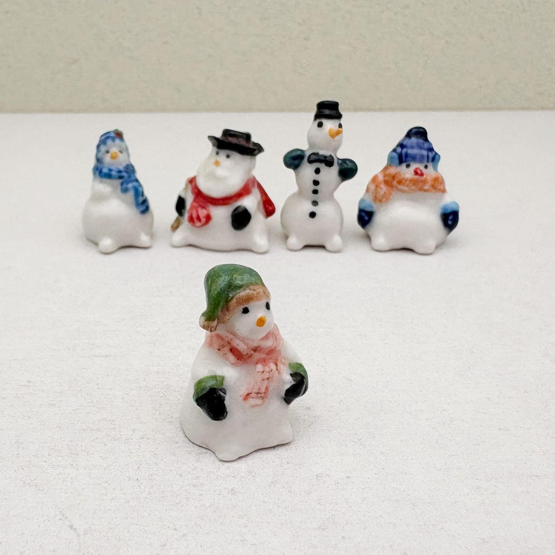 Mini Ceramic Snowman Figurines – Hand Painted Christmas Winter Decor - Etsy