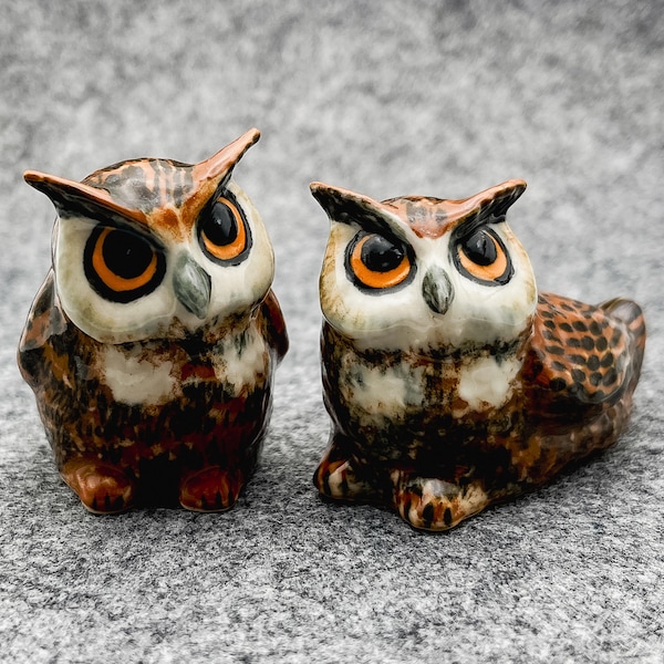 Set of 2 Owl Bird Ceramic Figurine Animal Miniature Statue, Gift for Owl and Bird Lovers, Home Decor Enthusiasts