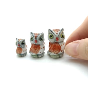 Set of 3 Owl Bird Ceramic Figurine Animal Brown Miniature  Statue, Gift for Owl and Bird Lovers, Home Decor Enthusiasts