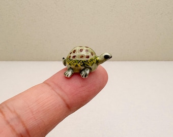 Hand-Painted Mini Ceramic Turtle Figurine: Tiny Animal Sculpture