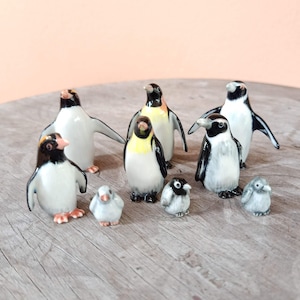 Hand-Painted Penguin Ceramic Figurines - Adorable Animal Decor Set with Rockhopper, Jackass, and King Penguins, Home Decor Enthusiasts Gift