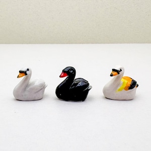Tiny Mini Swan Bird Figurine Ceramic Miniature Statue, Gift for animal lovers, farm animal collector, home decoration