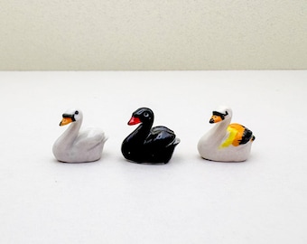Tiny Ceramic Swan Figurine: Miniature Bird Statue, Home Decor