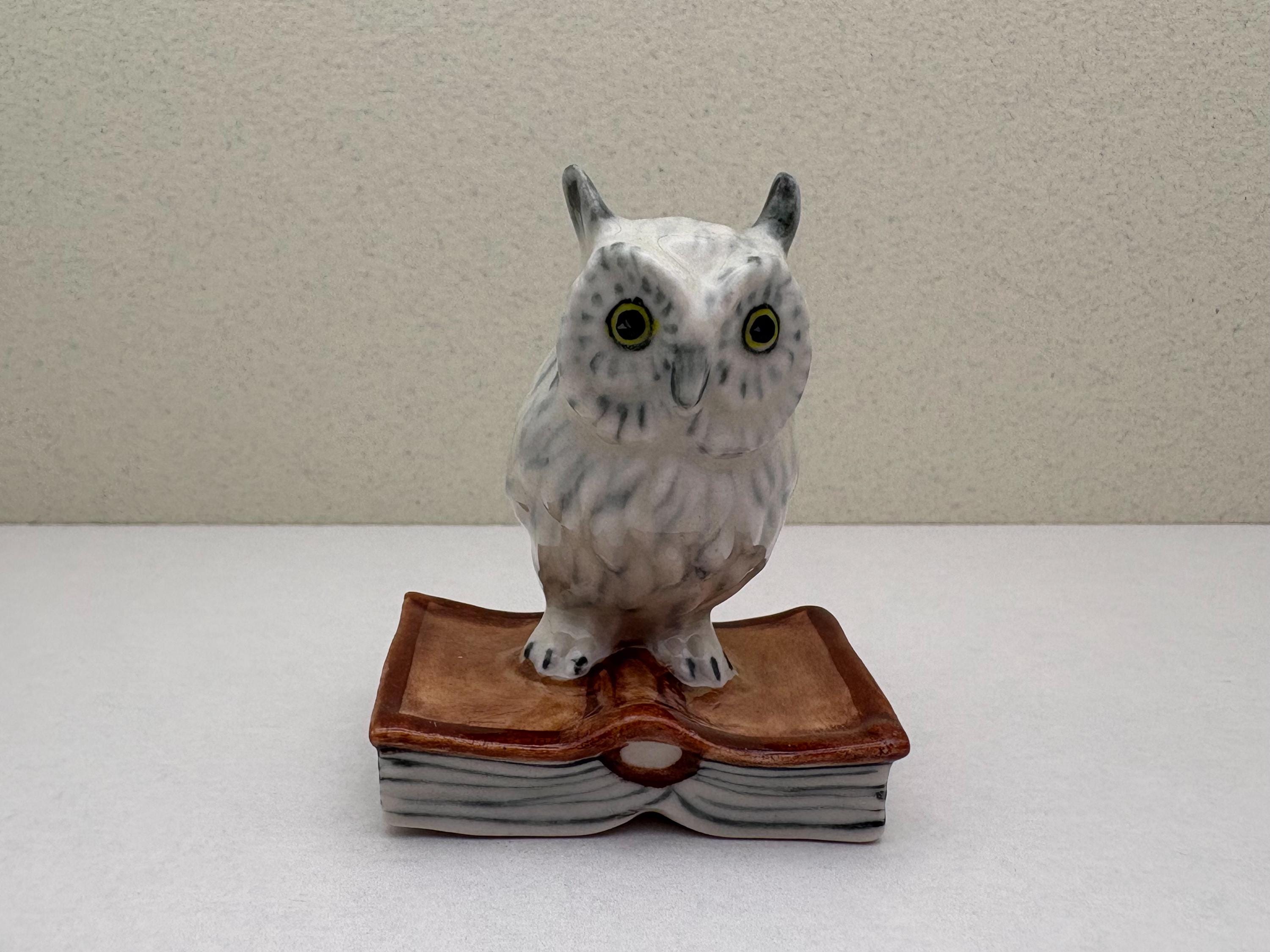 Hand-Painted Ceramic Owl Figurine on Book - Whimsical Home Decor
